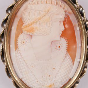 Large10k gold Antique Art Deco Flapper Shell Cameo pendant/brooch